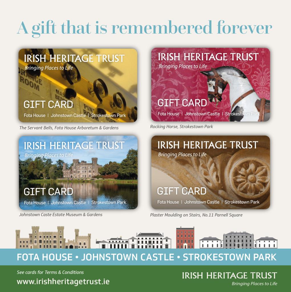 A visual of four types of Gift Cards with heritage photography on each one