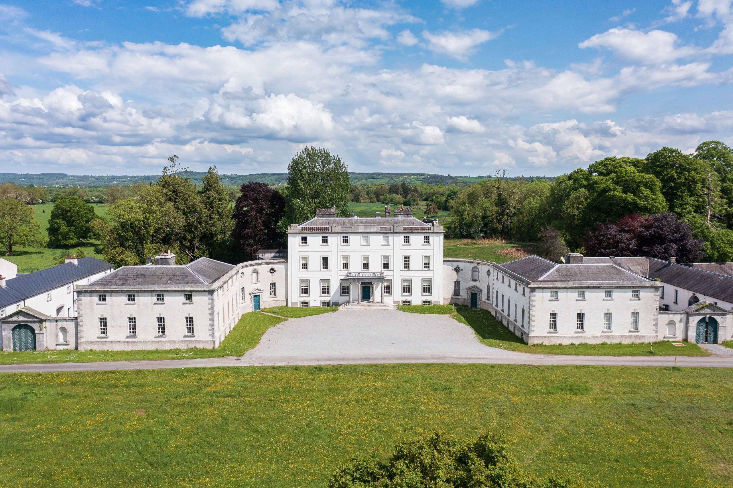aerial view of palladian mansion strokestown