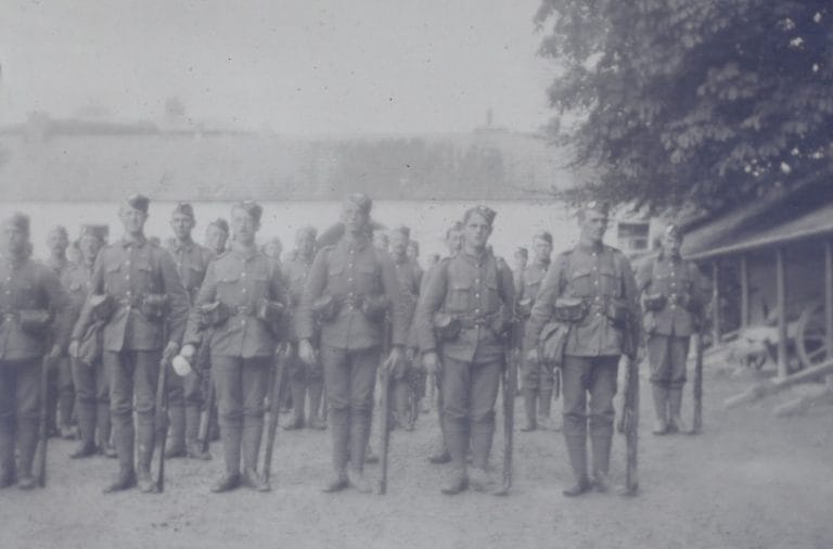 Black and white picture of soldiers at Strokestown Park