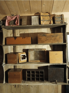 Old boxes in the dark room at Strokestown Park House