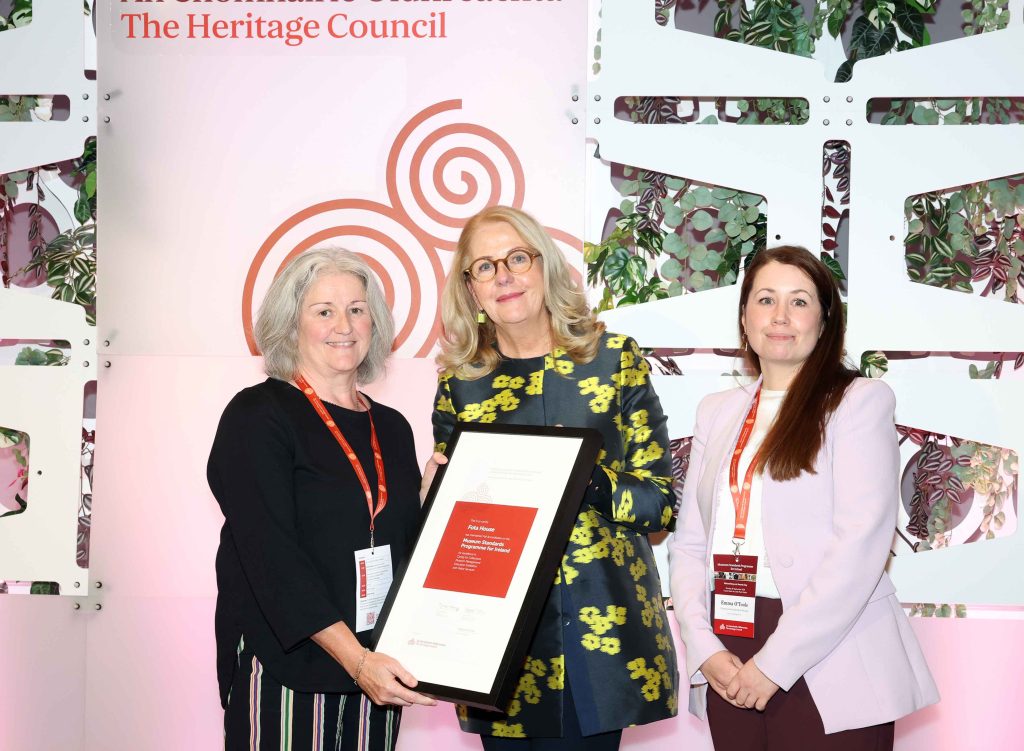 Martina Madden of Fota House (left) and Dr. Emma O'Toole (right) with Vierginia Teehan, CEO of the heritage council, holding the MSPI Award